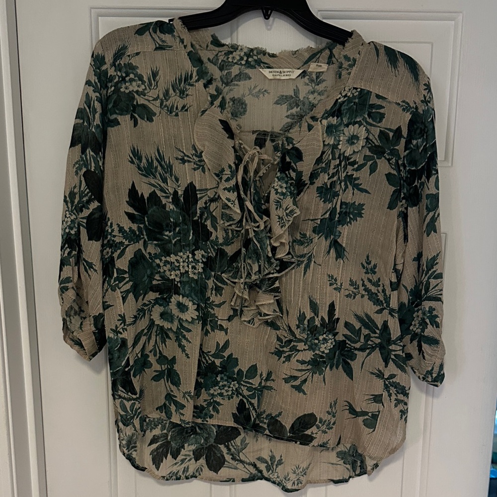Ralph Lauren Beige and Green Floral Blouse